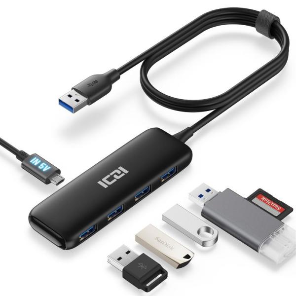 ICZI USB3.0 ハブ 5ポート ，USB ハブ3.0 120cm 延長ケーブル 独特なデザイ...