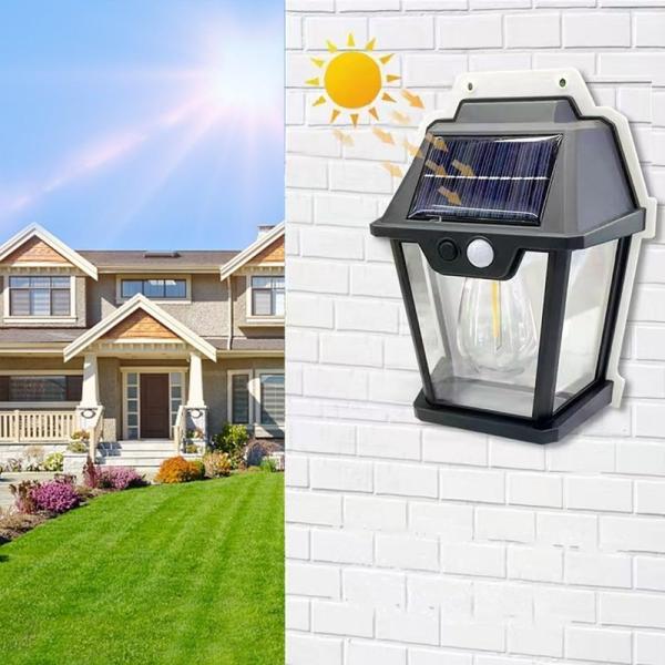屋外太陽熱暖光壁ランプ、 ワイヤレス黄昏から明け方までのモーションセンサーLEDサーチライトIP 6...