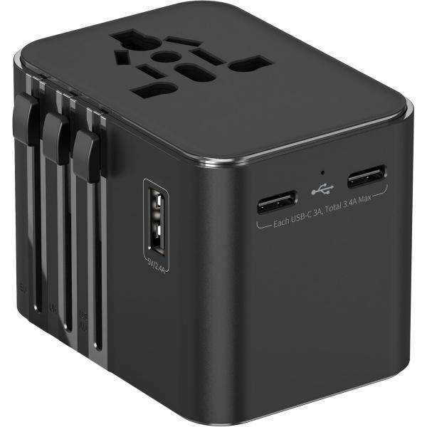変換プラグ 海外2025最新変圧器 全世界対応 海外旅行用電源コンセ ントマルチ2つUSB-Cと1つ...