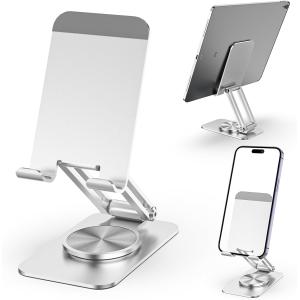 スマホスタンド 携帯スタンド 卓上 軽量化されたアルミ製?折りたたみ高さ調節可能なスマホスタンド伸縮式スマホスタンドアルミ合金製無段階360度回転調整