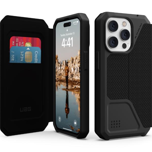 iPhone14 Pro用フォリオケース METROPOLIS ケブラーブラック UAG-IPH22...