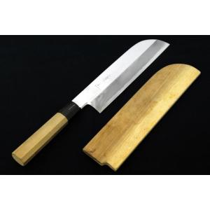 康之 鎌形薄刃包丁 七寸半 霞 平鏡面 水牛朴八角柄 白鞘付 【O731】