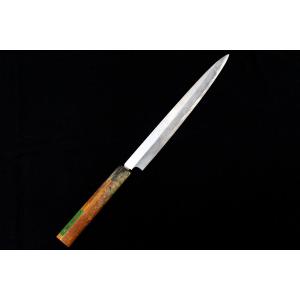 美品｜長寿 柳刃包丁 尺一 本焼 心鍛 黒鞘・外箱付 λA5149-2L3A
