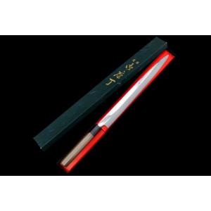未使用品｜雲龍國行 柳刃包丁 本焼 尺一 青鋼 平鏡面 朴柄 箱付 KN02