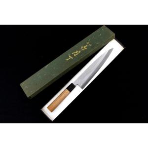 美品｜長寿 柳刃包丁 尺一 本焼 心鍛 黒鞘・外箱付 λA5149-2L3A