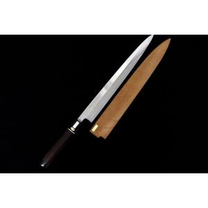 美品｜長寿 柳刃包丁 尺一 本焼 心鍛 黒鞘・外箱付 λA5149-2L3A