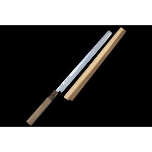 美品｜義門 柳刃包丁 本焼 尺一 純日本鋼 朴柄 白鞘付 名入 KN02-B4367
