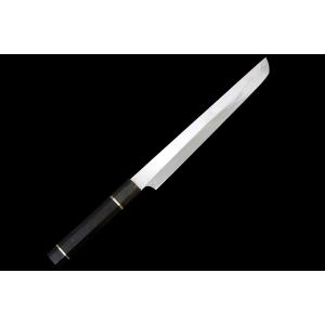 美品｜正宗二十四代綱廣作 柳刃包丁 本焼 九寸 朴柄 白鞘付 KN02-A9414