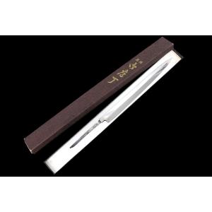 未使用品｜無銘 切付型柳刃包丁 九寸 水本焼 平鏡面 桐箱付 λA4937-2L4