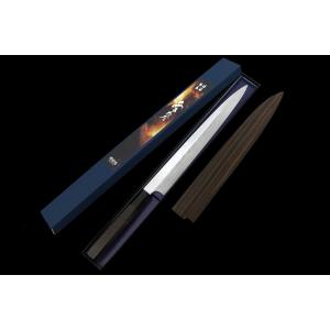 未使用品｜不動國行 玄海正國 柳刃包丁 尺一 本焼 平鏡面 水牛黒檀八角