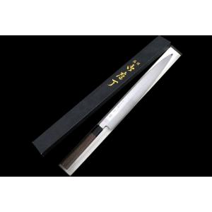 特注 水焼 富士波紋 満月 柳包丁 尺一 鏡面 銀巻柄 目釘留 八角柄