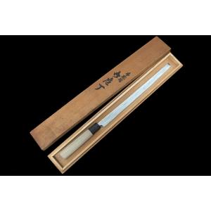 未使用品｜不動國行 柳刃包丁 本焼 尺一黒檀柄 鞘付・ケース付 KN02