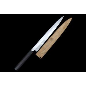 未使用】子の日 初代晴間長幸 河豚引き包丁 本焼 一尺 黒檀柄 鏡面