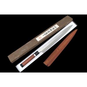 未使用品｜高鳳正國 柳刃包丁 水焼本焼 九寸 平鏡面 黒檀柄 鞘・箱付