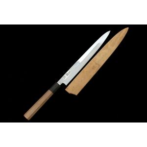 美品｜正宗二十四代綱廣作 柳刃包丁 本焼 九寸 朴柄 白鞘付 KN02-A9414