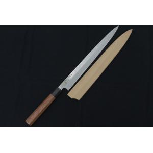 特注 水焼 富士波紋 満月 柳包丁 尺一 鏡面 銀巻柄 目釘留 八角柄