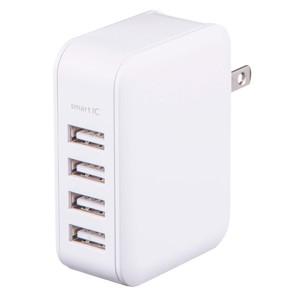 グリーンハウス GH-ACU4B-WH AC-USBアダプタ 4ポート 4.8Ah スマートIC ホワイト