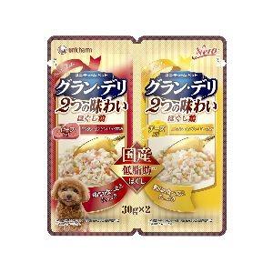 【メール便選択可】ユニチャーム グランデリ 2つの味わい パウチ ほぐし 成犬用 ビーフ&チーズ 30g×2 犬 フード