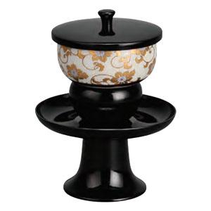 サンメニー 高茶台セット 九谷焼茶碗付 4.5寸 黒 白粒鉄仙