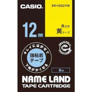 カシオ XR-12GCYW ネームランド用強粘着再剥離黒文字黄テープ12mm