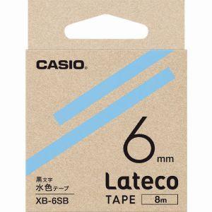 カシオ XB6SB ラテコ Lateco 専用詰め替えテープ 6mm 水色テープに黒文字