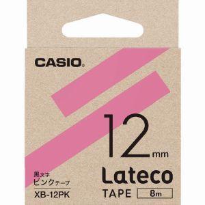 カシオ XB12PK ラテコ Lateco 専用詰め替えテープ 12mm ピンクテープに黒文字