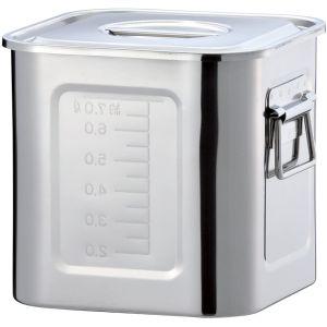 AG 18-8 ステンレス 目盛付 角型 キッチンポット 手付 19cm 赤川器物