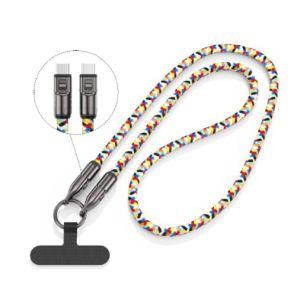 ラソス L-SSCC120M 2in1 スマホストラップ CtoC充電ケーブル PD 120cm マ...