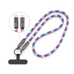 ラソス L-SSCC120P 2in1 スマホストラップ CtoC充電ケーブル PD 120cm ピ...