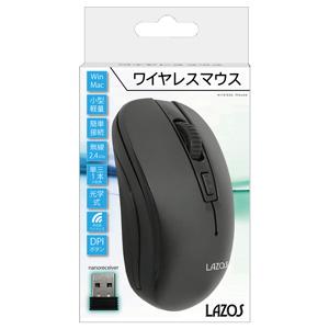 Lazos ワイヤレスマウス 無線 3ボタン 光学式 L-YM-BK ブラック 激安 Lazos｜akibaoo