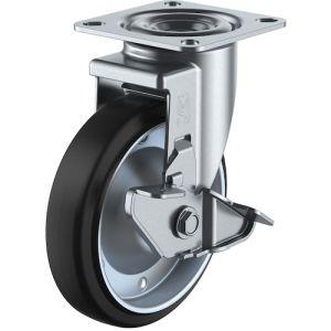 ユーエイ RJ2-100WS-P プレート式キャスター 自在車ストッパー付 100径 ゴム車輪の商品画像