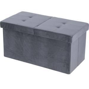 不二貿易 FB6030-YMR01 収納ベンチ 60cm ベロア調 シルバーグレー メーカー直送 代引不可 北海道沖縄離島不可