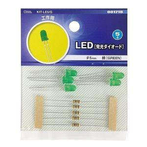 【メール便選択可】オーム電機 KIT-LE5/G LED 発光ダイオード 工作用 φ5mm 緑 5個入 00-1718｜akibaoo