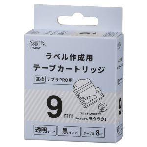 【メール便選択可】オーム電機 テプラ互換ラベル 透明テープ 黒文字 幅9mm 01-3807 TC-K9T｜akibaoo