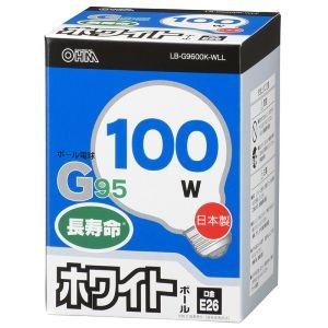 オーム電機 白熱ボール電球 100W E26 G95 ホワイト 06-0626 LB-G9600K-...