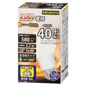 オーム電機 LED電球 E26 40形相当 調光器対応 電球色 06-1871 LDA6L-G/D G11｜akibaoo