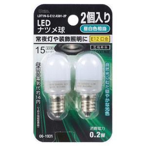 【メール便選択可】オーム電機 LEDナツメ球 E12 昼白色 2個入 15lm LDT1N-G-E12AS91-2  06-1931｜akibaoo