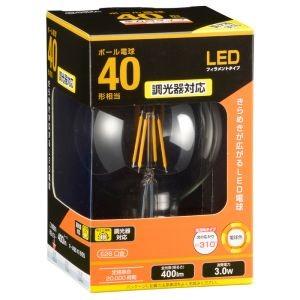 オーム電機 LDG3L/D C6 LED電球 フィラメント ボール形 E26 40形相当 調光器対応