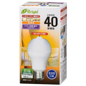 オーム電機 LED電球 E26 40形相当 人感センサー付 電球色 06-3591 LDA5L-H ...