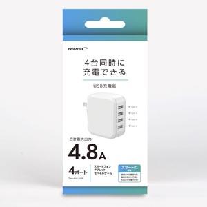 HD-AC4U24WH HIDISC 4台同時に充電できるUSB充電器 USB-A x4ポート ホワ...