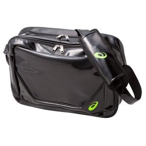 アシックス エナメルショルダーバッグ２６ パフォーマンスブラック×フラッシュグリーン