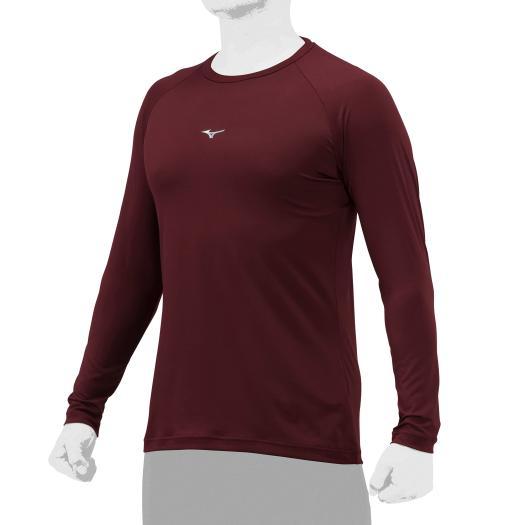 ミズノ ローネック／長袖(野球／抗菌防臭／防汚)（ユニセックス） エンジ Mizuno 12JAAP...