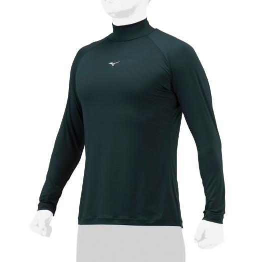 【送料無料】ミズノ ハイネック／長袖(野球／抗菌防臭／防汚)（ユニセックス） D.グリーン Mizu...