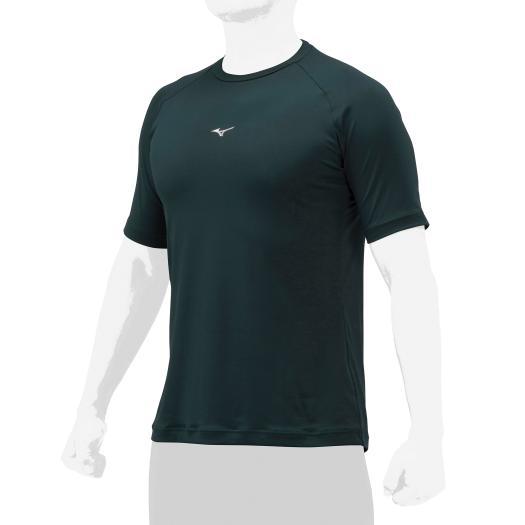 【送料無料】ミズノ ローネック／半袖(野球／抗菌防臭／防汚)（ユニセックス） D.グリーン Mizu...