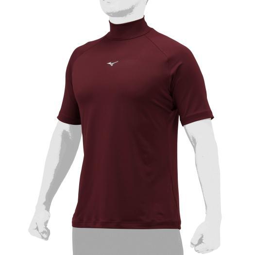 【送料無料】ミズノ ハイネック／半袖(野球／抗菌防臭／防汚)（ユニセックス） エンジ Mizuno ...