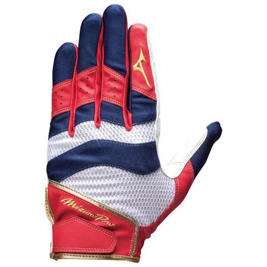 【送料無料】ミズノ ミズノプロ 守備手袋(捕手用)左手用 ホワイト×ネイビー×レッド（掌/ホワイト）...