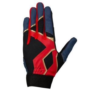 ミズノ 守備手袋左手用 ［ジュニア］ ネイビー×レッド×ゴールド（掌部カラー/ブラック）