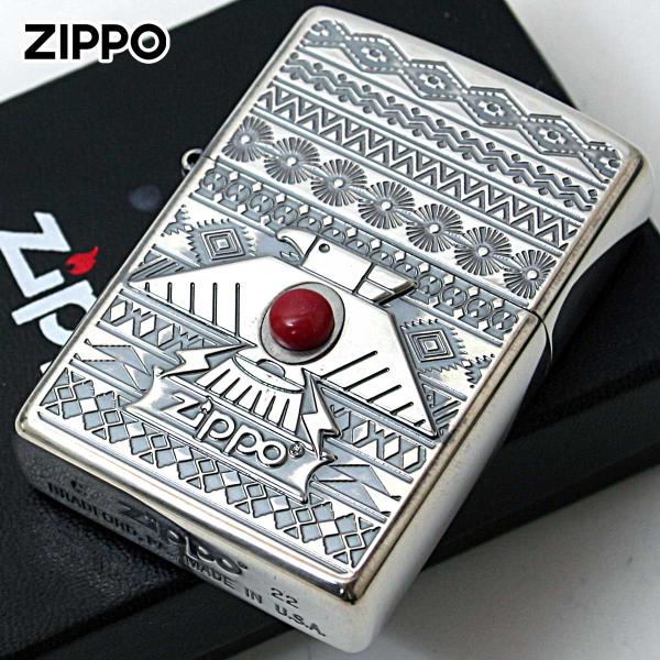 Zippo ジッポライター ネイティブアメリカン サンダーバード シルバーいぶし レッド Thund...