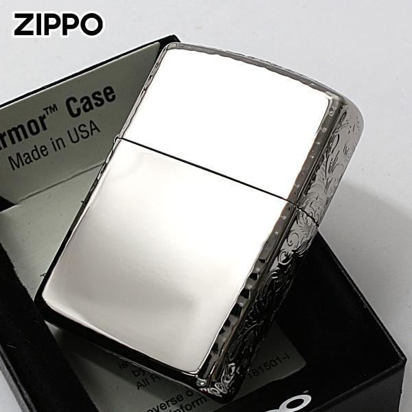 Zippo ジッポライター アーマー サイド アラベスク 唐草 コーナーリューター加工 プラチナメッ...