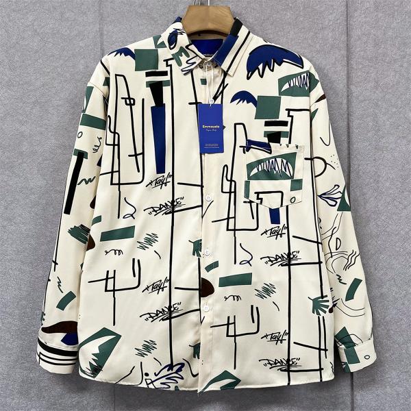 20%off 長袖 シャツ EU製 Emmauela イタリア ミラノ発 アロハシャツ 薄手 手書き...